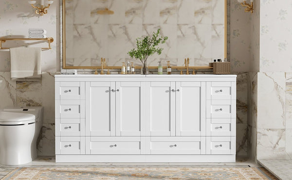 English Elm 72" Freestanding Shaker Bathroom Vanity Double Ceramic Sink Eight Soft Close Drawers N729P000032K