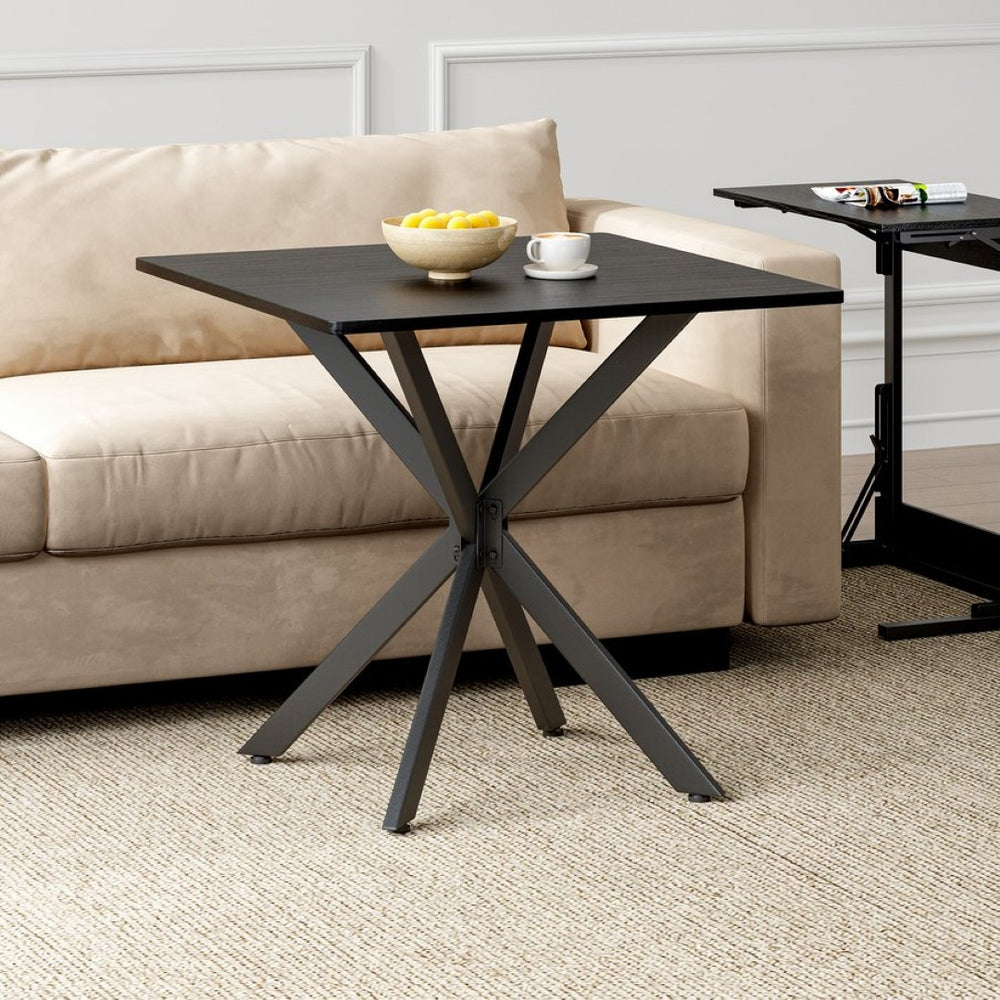 English Elm Rustic Square End Table Steel X Frame Base Wood Grain Top for Living Room or Office Black W1820P404206