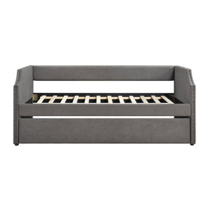 English Elm Modern Upholstered Daybed with Pull Out Trundle Nailhead Trim Twin Guest Room Piece Dark Gray B011P256301