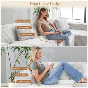 English Elm L-shaped Corduroy Sectional with Ottoman Three Seat Modular Sofa for Modern Living Light Gray W2699S00081