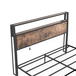 English Elm Queen Metal Platform Bed Rgb Led Headboard Charging Ports Under Storage 800lb Brown T3963P491443