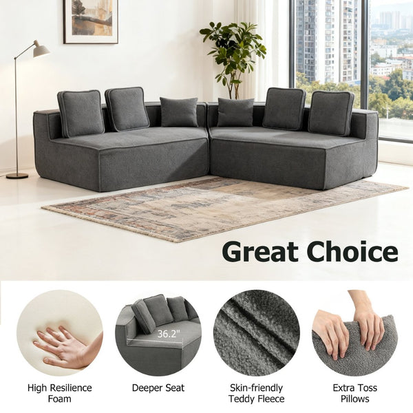 English Elm 132"oversized Teddy Velvet Modular Sectional Plush Foam Couch for Large Living Rooms W3326S00038