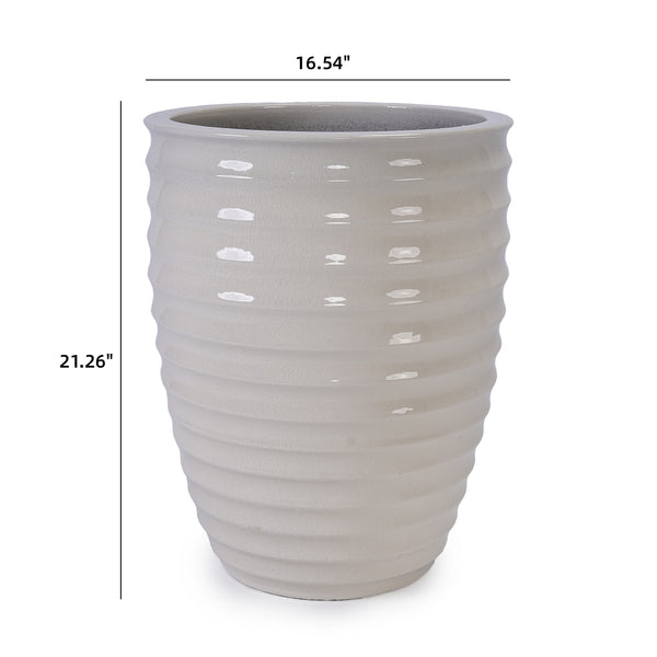 English Elm Ceramic Modern Planter - Elegant Milk White Flowerpot For Indoor & Outdoor Gardens, 21.46Cm W3273P326362