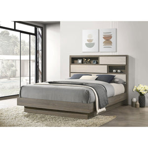English Elm Annie Glam Queen Bed Glitter Stripe Upholstered Headboard Low Profile Black Frame B062S01808