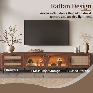 English Elm Rattan Door Media Console with Pine Legs Modern Farmhouse Tv Stand for Large Living Rooms N710P365042P