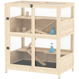 English Elm Spacious Four Tier Fir Wood Small Animal Habitat with Ramps Seesaws and Clear Panels T3971P500120