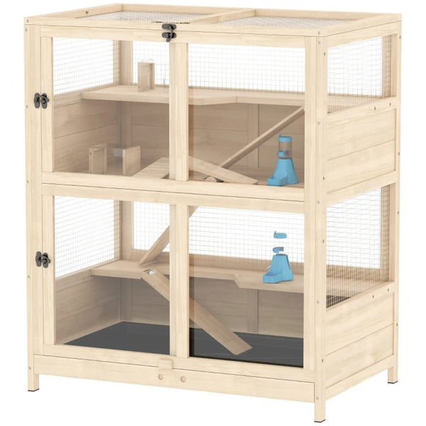 English Elm Spacious Four Tier Fir Wood Small Animal Habitat with Ramps Seesaws and Clear Panels T3971P500120