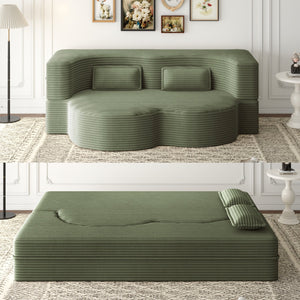 English Elm Modern Full Size Folding Sofa Bed Plush Corduroy Convertible Sleeper with 2 Pillows Foam-Filled 15" Mattress Green W1885P369586