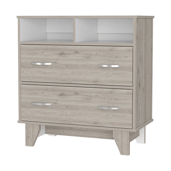 English Elm Portobelo modern two-drawer dresser with open shelves, sturdy top & four legs for stylish storage and display Multicolor 36 L x 21 W x 4 H B128S00110