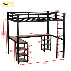 English Elm Twin Xl Metal Loft Bed With Integrated Desk And Storage, Stylish Space-Saving Solution In Black Finish W1580S00045-GIGA