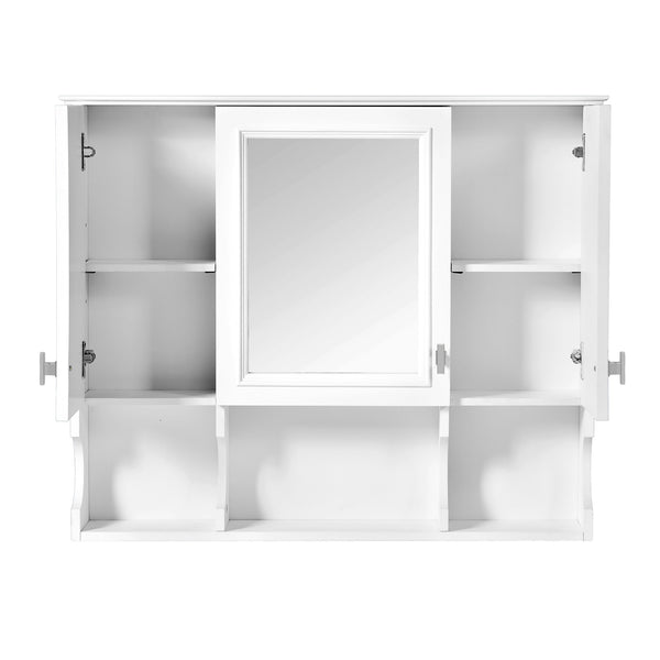 English Elm 35'' Modern Wall-Mounted Medicine Cabinet with Mirror, Hidden Storage and Open Shelves for Bath White N710P209443K