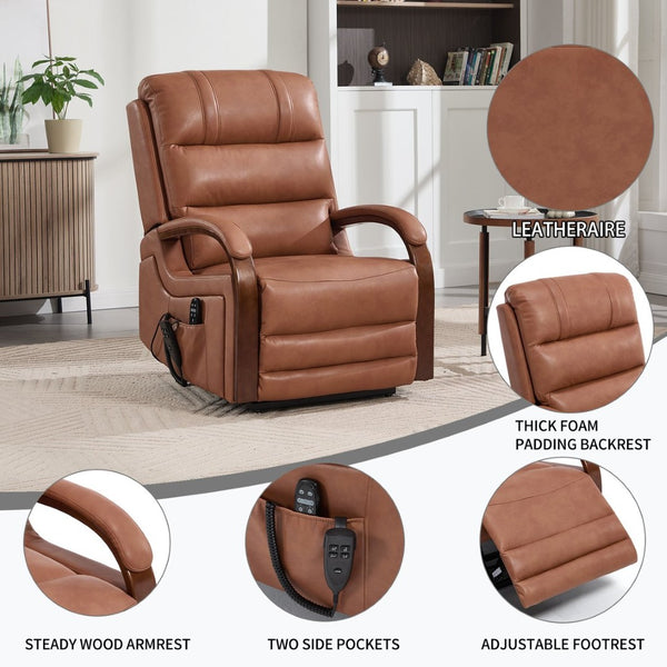 English Elm Power Lift Recliner with Dual Motor Massage Heat and Leatheraire Upholstery 350 Lb W1803S00079