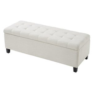 English Elm Upholstered Boucle Storage Bench Flip Top Lid Rubberwood Legs Bedroom Entryway Seating Beige N779P395018B