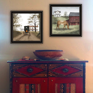English Elm Trendy Decor 4u Billy Jacobs Horse Farmhouse Black Framed Canvas Art 2 Piece Set B067P256614
