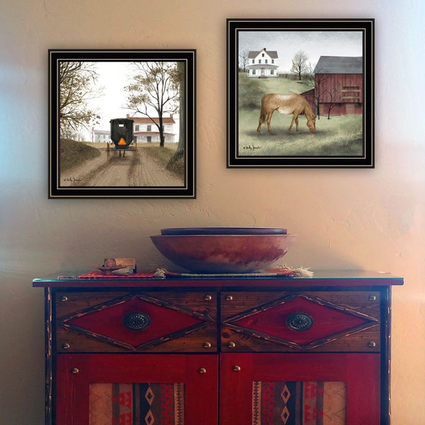 English Elm Trendy Decor 4u Billy Jacobs Horse Farmhouse Black Framed Canvas Art 2 Piece Set B067P256614