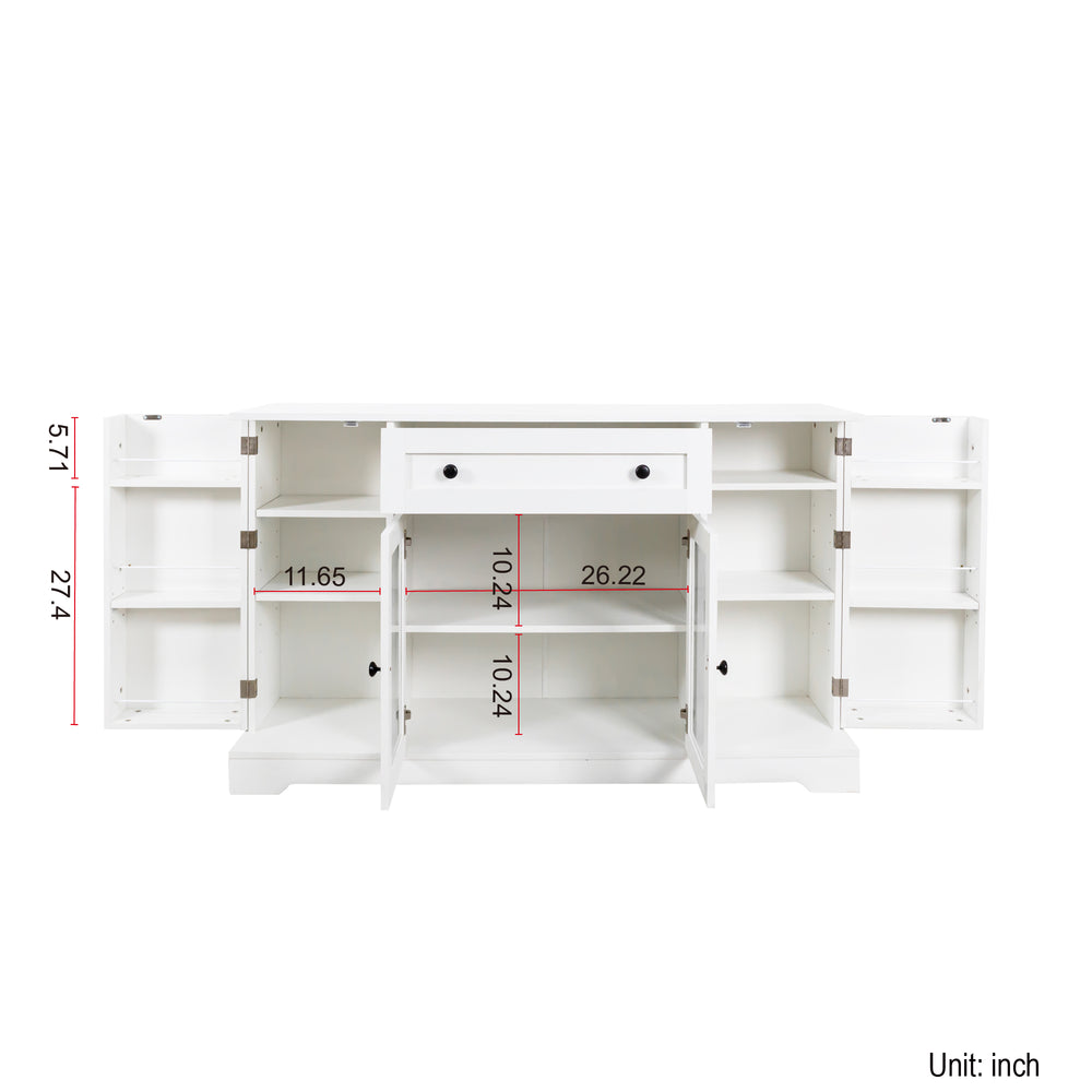 English Elm Buffet Modern Sideboard with Doors — White Storage Cabinet with Drawer, Adjustable Shelves, Coffee Bar Appeal W331S00161