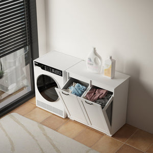 English Elm Laundry Cabinet Dual-Compartment Hamper with 2 Removable Liner Bags, Durable Melamine Finish, Space-Saving Storage W331P206345