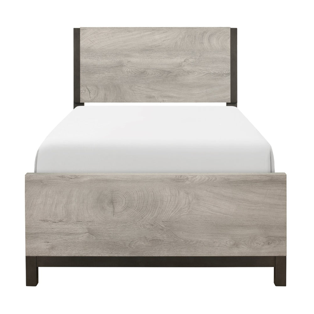 English Elm Modern Twin Panel Bed Two-tone Gray Melamine Low-profile Frame for Compact Spaces B011S02254