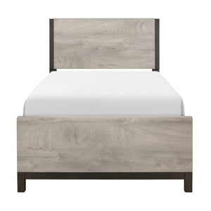 English Elm Modern Twin Panel Bed Two-tone Gray Melamine Low-profile Frame for Compact Spaces B011S02254