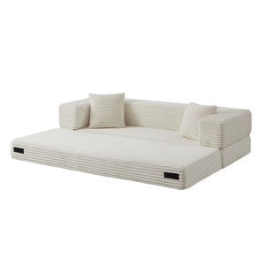 English Elm Modern Cord Fabric Convertible Sofa Sleeper Low Profile Square Frame for Apartments White W3396P439850