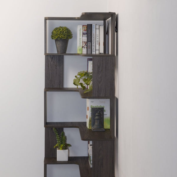 English Elm 90cm Five Tier L Shaped Corner Bookcase Open Wood Shelving for Home Office or Living Room W2899P444159