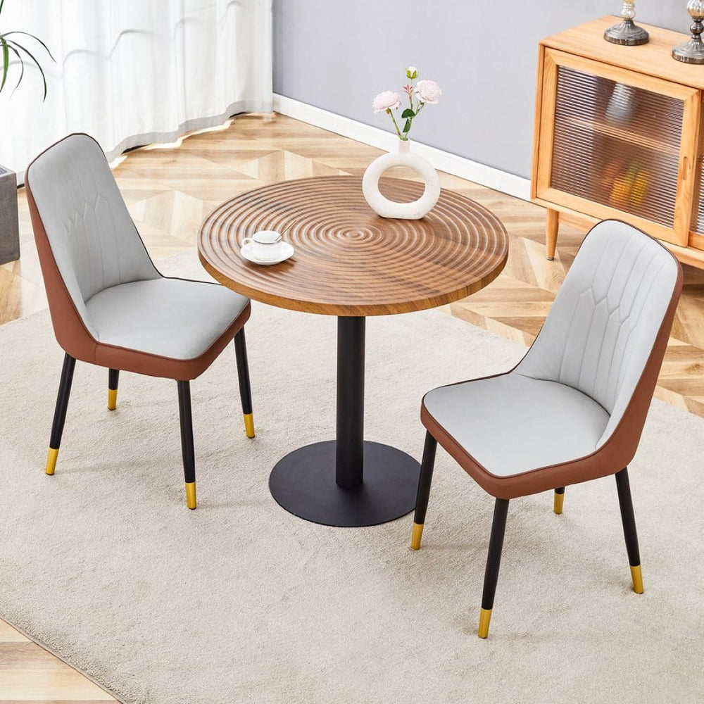 English Elm Table 3-Piece Set: Modern Dark Wood Grain Round Dining Table With 2 Spliced Pu Chairs For Elegance W1151S02483-GIGA