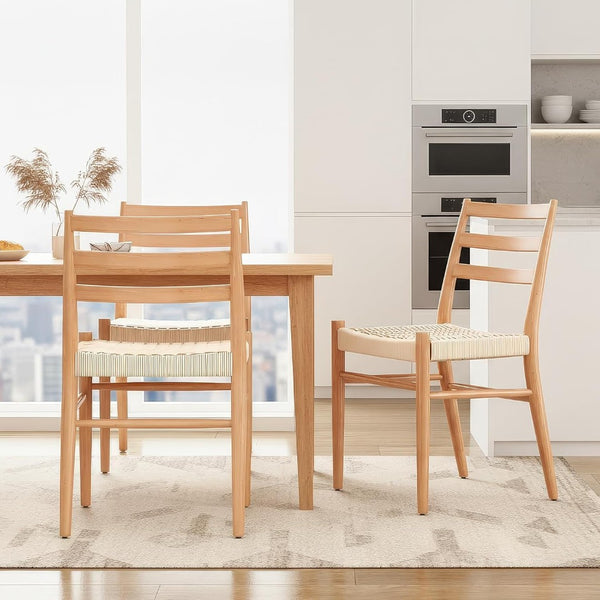 English Elm Dining Chairs with Handwoven Rope Seats and Iron Frame Mid Century Modern Set of 2 Beige,Natural T3623P438623