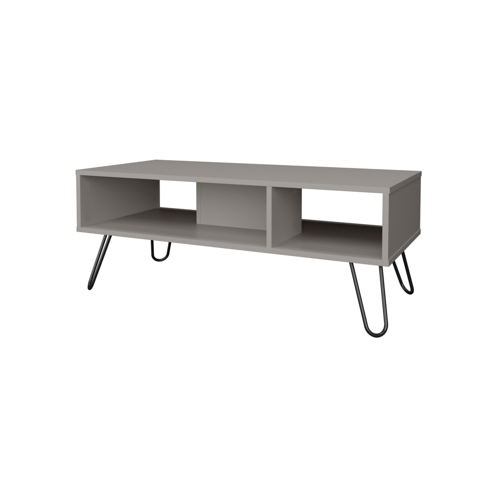 English Elm Bagdad Melamine Coffee Table with Hairpin Legs, Smoke Finish, Two Shelves for Modern Living Rooms B128P237136