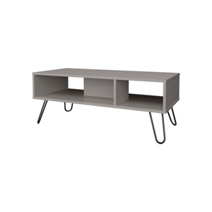 English Elm Bagdad Melamine Coffee Table with Hairpin Legs, Smoke Finish, Two Shelves for Modern Living Rooms B128P237136