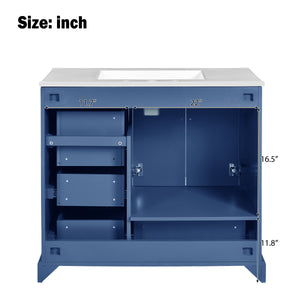 English Elm 36" Traditional Bathroom Vanity with Ceramic Sink, Solid Wood Cabinet, Soft-Close Doors & Drawers Blue N729P251630C