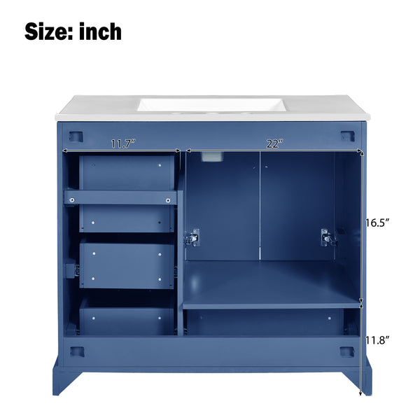 English Elm 36" Traditional Bathroom Vanity with Ceramic Sink, Solid Wood Cabinet, Soft-Close Doors & Drawers Blue N729P251630C