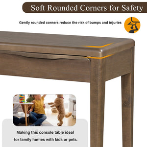 English Elm U_style Oak Veneer Console Table with Three Wave Drawers for Entryway or Foyer Brown N711P401926D