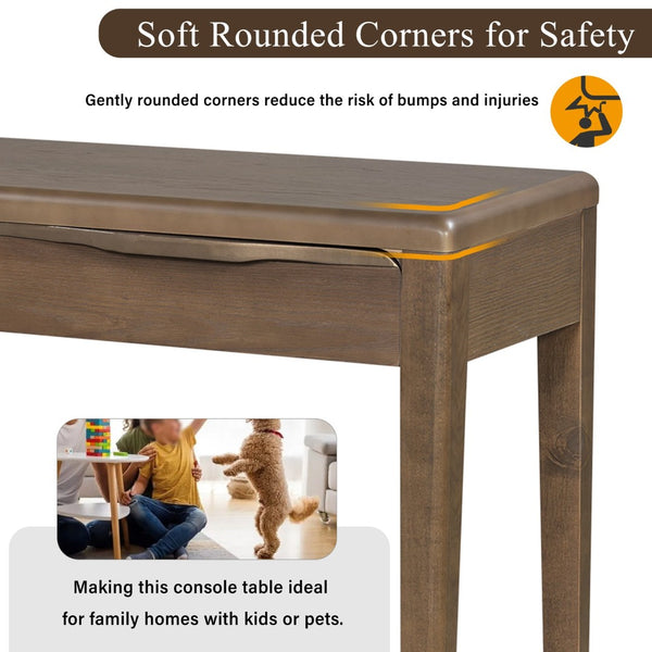 English Elm U_style Oak Veneer Console Table with Three Wave Drawers for Entryway or Foyer Brown N711P401926D