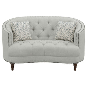 English Elm Veronica Tufted Linen Loveseat with Nailhead Trim and Curved Back for Parlor Style B062P357780