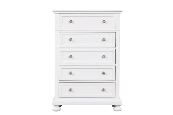 English Elm Meade Contemporary 5-Drawer Chest with Felt-Lined Top, Dovetail Construction & Wood Feet for Style White 39.5 L x 53 W x 20.5 H B078P301541