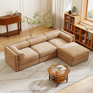 English Elm Elegant Camel Chenille Sofa With Modular Design, Hidden Storage, And Ottoman For Modern Living W714S01228