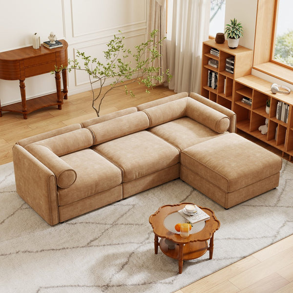 English Elm Elegant Camel Chenille Sofa With Modular Design, Hidden Storage, And Ottoman For Modern Living W714S01228