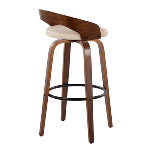 English Elm Grotto 30" Mid-Century Modern Barstools - Set Of 2 In Walnut Wood & Cream Faux Leather With Swivel B202S00594