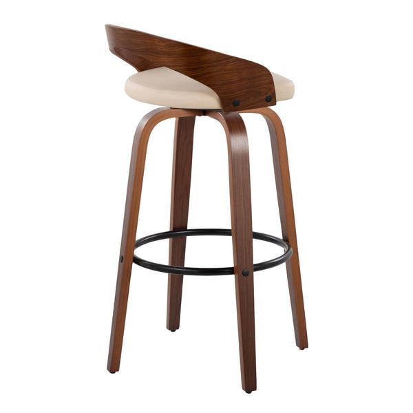 English Elm Grotto 30" Mid-Century Modern Barstools - Set Of 2 In Walnut Wood & Cream Faux Leather With Swivel B202S00594