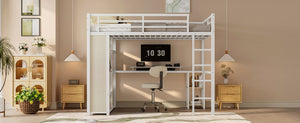 English Elm Queen Size Loft Bed Frame With Desk, Wardrobe & Storage Shelves – Stylish Space-Saving Solution! W1580S00179-GIGA