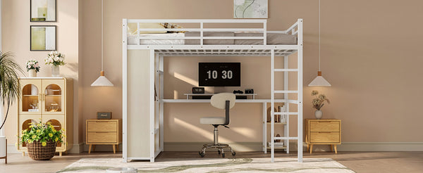 English Elm Queen Size Loft Bed Frame With Desk, Wardrobe & Storage Shelves – Stylish Space-Saving Solution! W1580S00179-GIGA