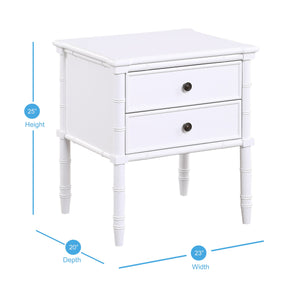 English Elm Emmett carved bamboo nightstand with 2 full‑extension drawers, brass knobs and floor‑protecting glides White B050P376943