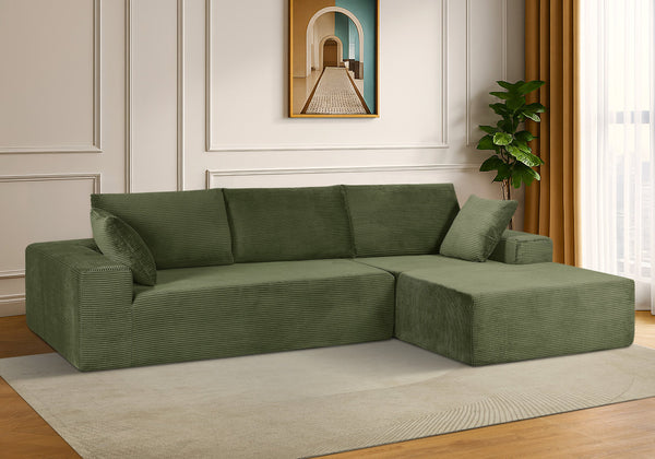 English Elm Cozyform Convertible Sectional Sofa - Soft Corduroy, No Assembly, Versatile Comfy Couch In Dark Green B2735P359710