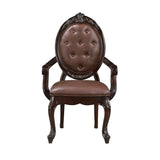 Torya Brown Arm Chair with Scrolled Arms, Tufted Back & Carved Details for Elegant Comfort, 24.25 x 26.25 x 43.25