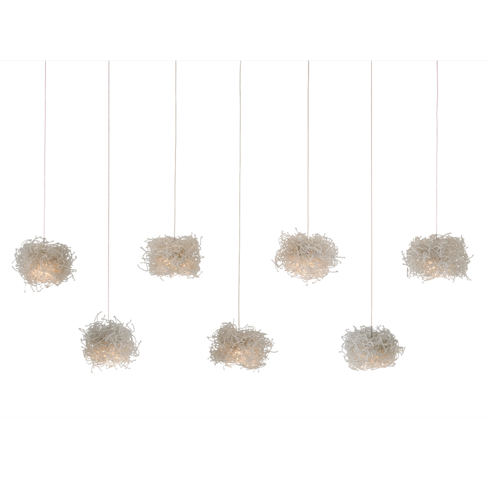 Birds Nest 30-Light Multi-Drop Pendant - Whimsical Beaded Lighting Fixture in Painted Silver Finish