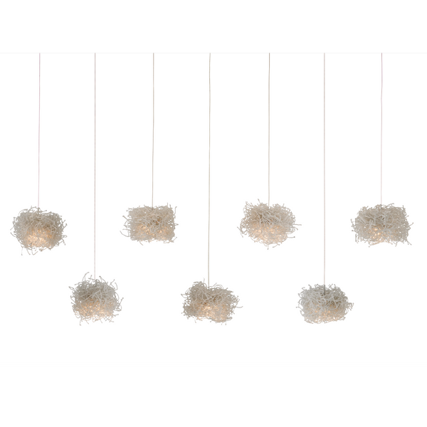 Birds Nest 30-Light Multi-Drop Pendant - Whimsical Beaded Lighting Fixture in Painted Silver Finish