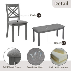 English Elm 6 Piece Rubberwood Dining Set with Bench and Linen Chairs for Transitional Kitchen W1998S00105