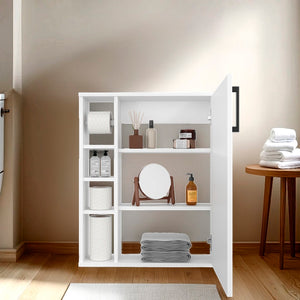 English Elm Rosemont Sliding Door Wall Cabinet White Finish Adjustable Shelves Bathroom Storage B092P390616