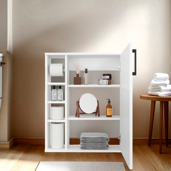 English Elm Rosemont Sliding Door Wall Cabinet White Finish Adjustable Shelves Bathroom Storage B092P390616