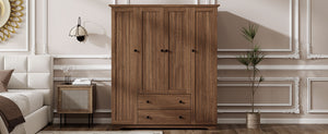 English Elm 4 Door Wardrobe Armoire Closet with 2 Drawers Rustic Pine & MDF Storage Cabinet with Shelves and Hanging Space Brown N7090001842D